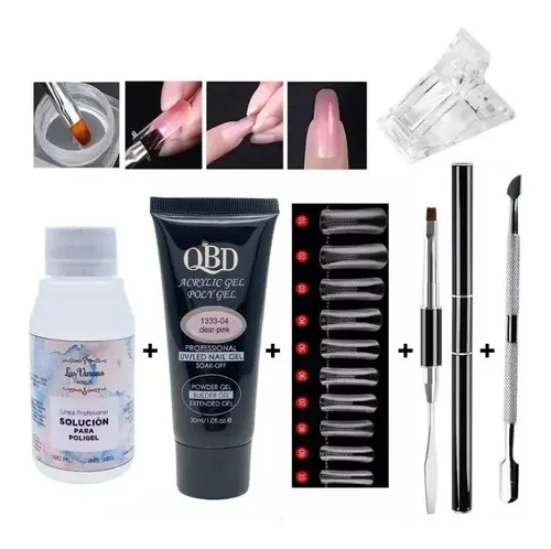 Kit X6 Polygel 30ml Espatula Pincel Solucion Capsula Dual