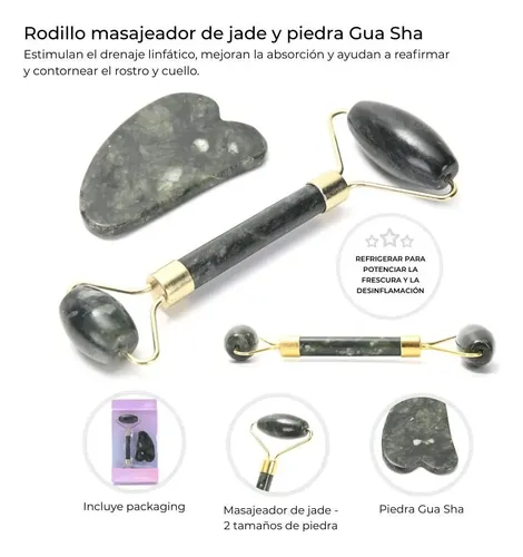 Rodillo Masajeador Facial Corporal De Jade Y Piedra Gua Sha