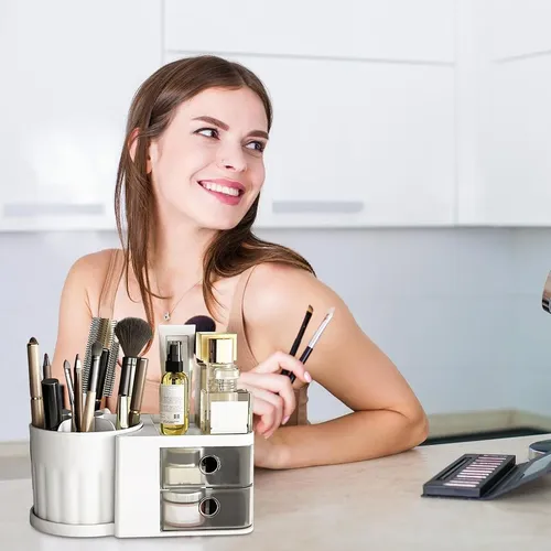 Organizador Escritorio Giratorio Maquillaje 2 Cajones