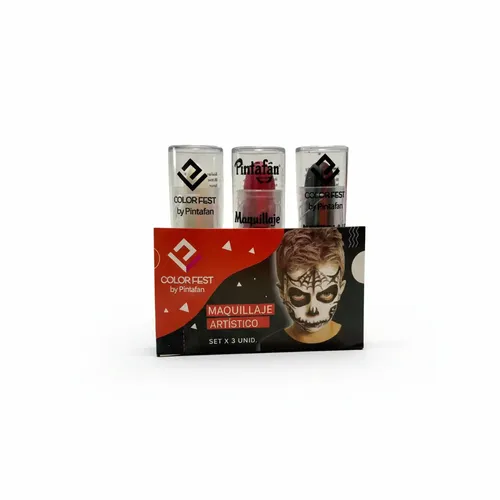 Kit Maquillaje Halloween Labial X 3 Negro Blanco Rojo Cara