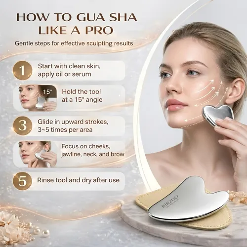 Conjunto De Gua Sha Birzoo De Acero Inoxidable + Bolígrafo