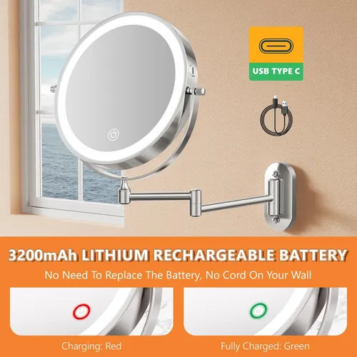 Espejo De Maquillaje Doble Auxmir, Con Luz Led, 1x Y 20x