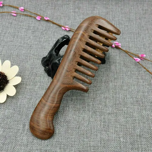 Peine De Dientes Anchos De Sándalo Para Cabello Rizado, Port