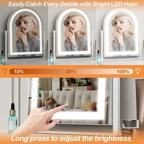 Espejo Maquillaje Led Blanco Grande Con Luz Y Aumento