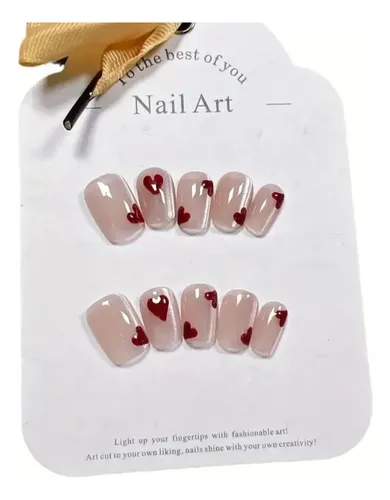 Uñas Postizas Press On Autoadhesiva Set Completo Corazones