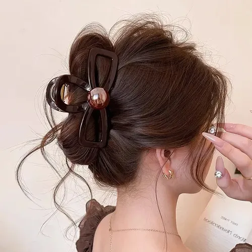 Accesorio De Pelo Para Mujer Con Forma De Lazo Hueco Y Garra Coffee Bead Hollow Bow Tie About 6.5cm Bow