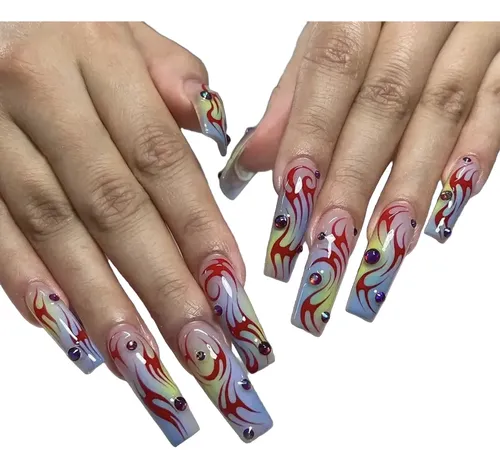 Usa Uñas Con Líneas Irregulares Y Degradado Descolorido White-a5-01-04
