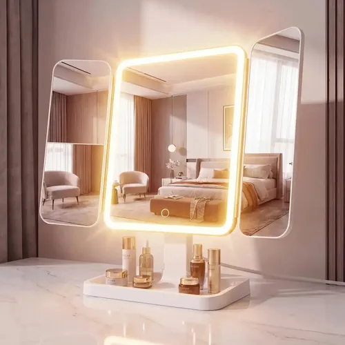 Espejo De Maquillaje Led Plegable, 3 Modos De Luz, Aumento De 2 X 3 Veces