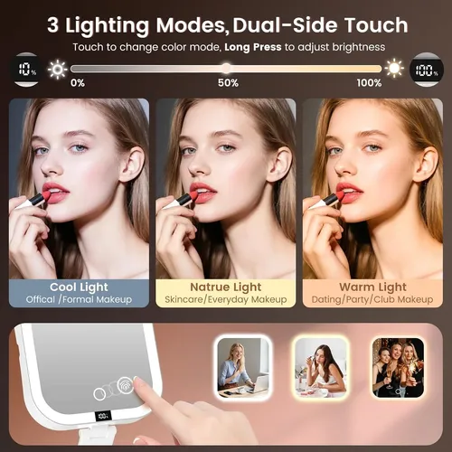 Espejo Maquillaje Viaje Recargable 2 Caras Luz Ajustable