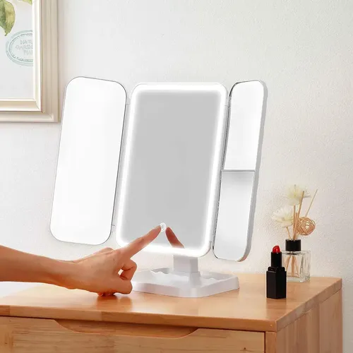 Espejo Led Triple Maquillaje Belleza Con Aumentos