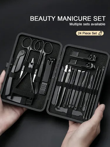 Estojo Kit Manicure Pedicure Profissional Preto 24 Peças