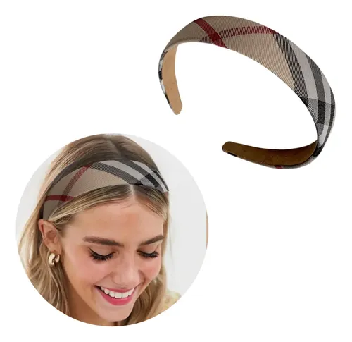 Vincha Pelo Escocesa Diademas Forradas Beige