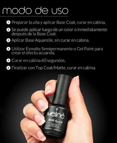 Meline Base Aquarelle Esmalte Gel Manicuria Semipermanente Color Transparente