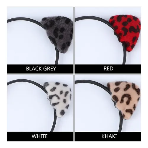 Set De 4 Diademas Con Orejas De Gato Y Estampado De Leopardo Leopard Print (red, Black, White)