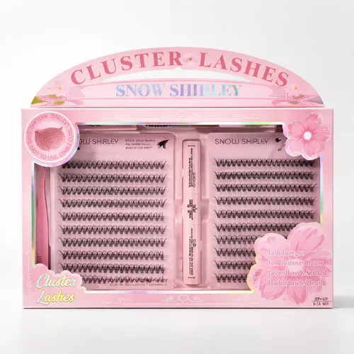 Kit Pestañas Postizas Cluster Snow Shirley Con Pegamento