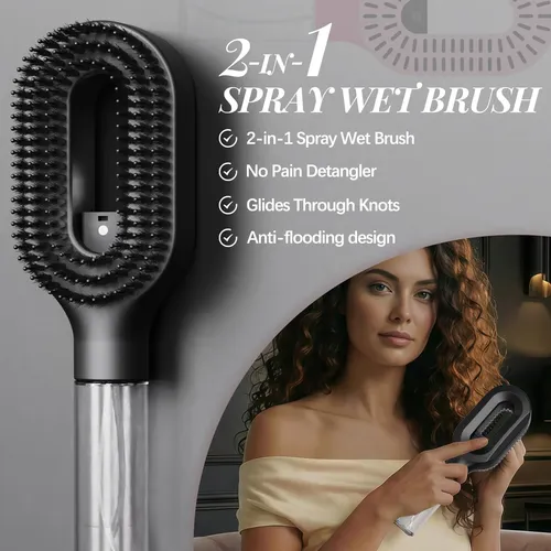 Cepillo Para Cabello Hnmtwq Con Nebulizador Refrescante Negr