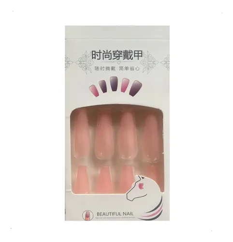 Uñas Postizas Coffin Brillantes Rosa Transparente 24 Pzas Elisabeth&Co