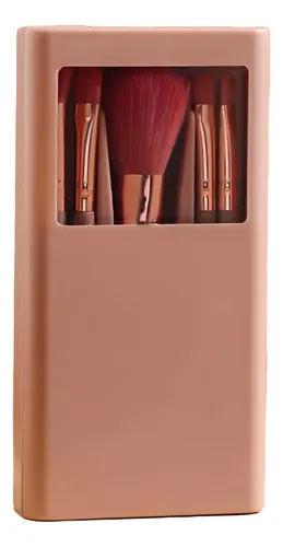 Set 5 Brochas Maquillaje Portátil Con Estuche Y es Rosa