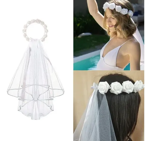 Diadema De Novia Floral Con Velo, Sombreros De Novia