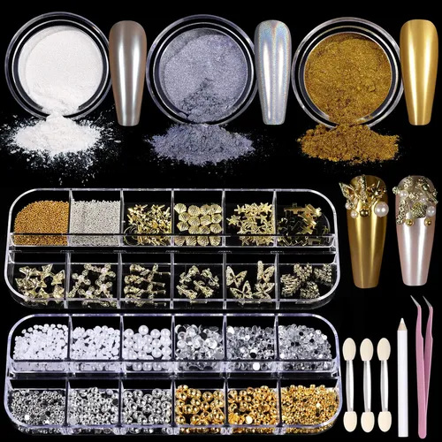 Kit Polvo Cromado Para Uñas Teenitor Perla Oro Plata