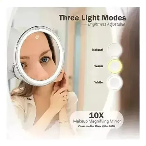 Ventosas De Maquillaje Led Con Espejo, Aumento De 10 X, Usb,