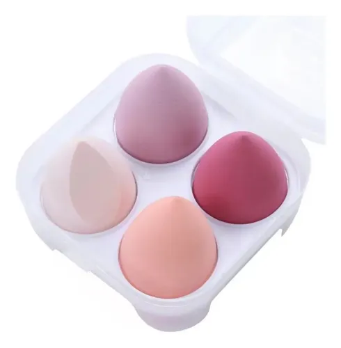 P/j Set 4 Esponjas Maquillaje Tipo Huevo Con Estuche Negro