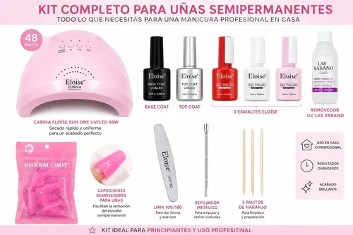 Kit Uñas Semipermanente Completo Cabina Uv 48w Accesorios