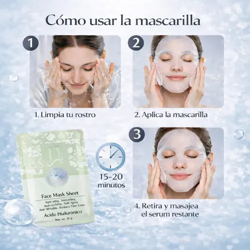 Mascarilla Facial Ácido Hialurónico Hidratante Pack X5 Arabe