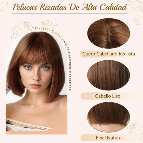 Pelucas Para Mujer Peluca Corta De Bob Con 35cm Castaño Claro S