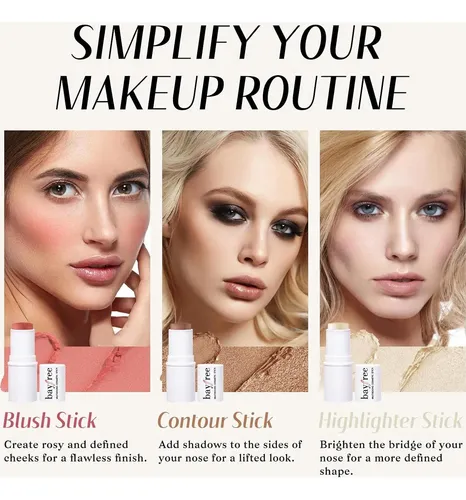 Kimuse Barra Facial Trio Contorno Iluminador Rubor