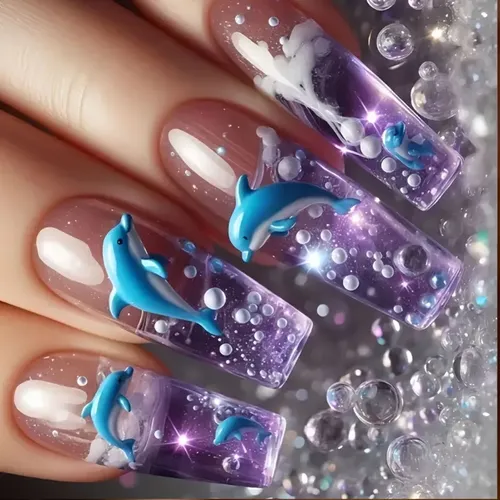 Uñas Blue Ice Dolphin European Square, 24 Unidades