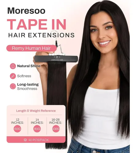 Extensiones De Cabello Remy Con Cinta 18” 40pcs Moresoo