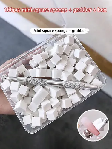 Gfh Kit 100 Esponjas Mini For Uñas Con Pinza 4 Garras Fg