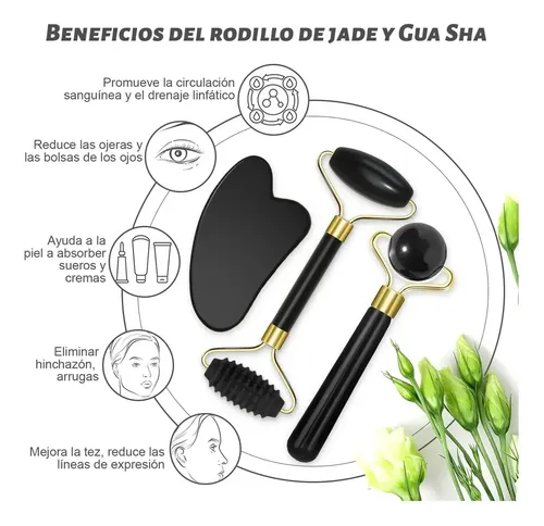 Masajeador De Jade, Set De 3 Rodillos Faciales De Piedra De