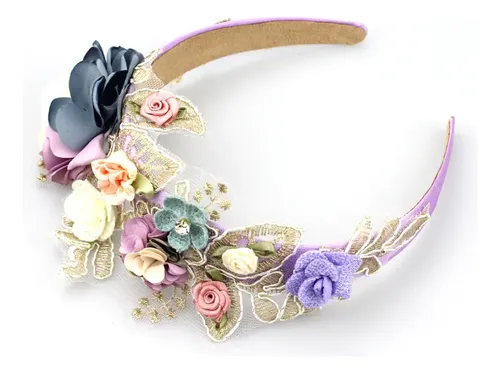 Vincha 3d Floral Bordada Encaje Diy Clip De Pelo