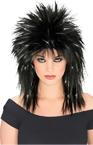 Peluca Cotillon Estilo Tina Turner Negro/plata Sintetica