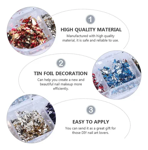 3 Cajas De Foil Para Uñas, Brillos Y Pegatinas Para Nail Art