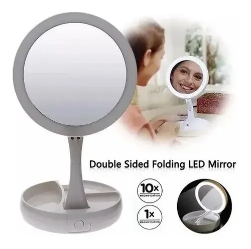 Espejo Con Luz Led P/maquillaje C/aumento Doble Faz Plegable