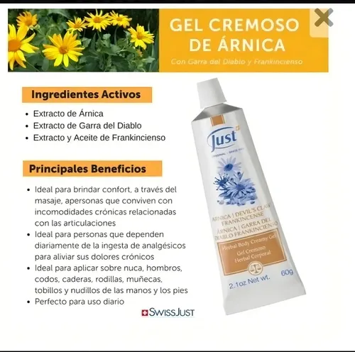 Gel Cremoso De Árnica 60g. Swiss Just