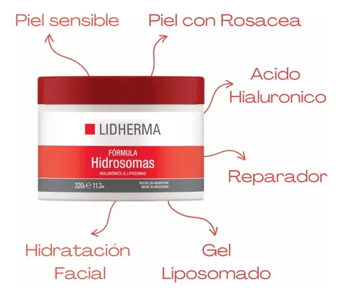Crema Hidratante Facial Lidherma Hidrosomas Ácido Hialurónico Piel Grasa 320ml