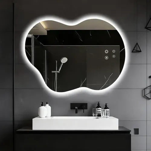 Espejo Led Baño Asimétrico Luz Tricolor Antivaho 30×22 Blanc
