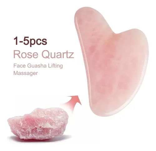 Rodillo Facial De Piedra Cuarzo Rosa, 5 Piezas