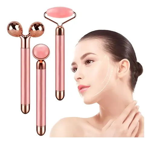 Rodillo Facial Corporal Vibrador 3 Cabezales Intercambiables