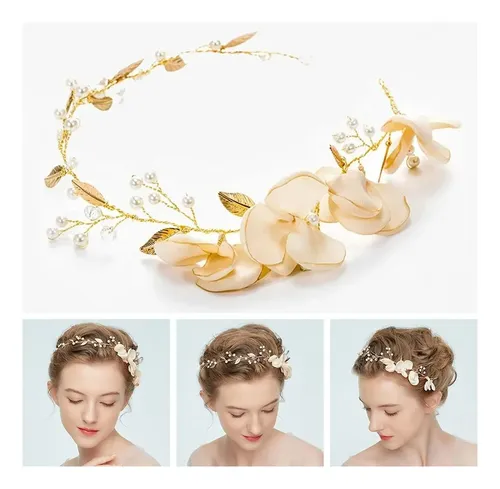 Boda Perla De Cristal Para Piezas De Pelo Nupcial Doradas