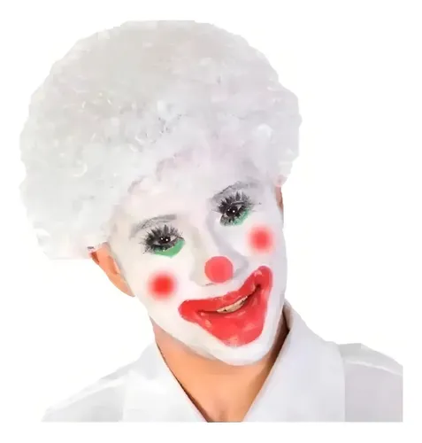 Peluca Afro payaso rulos cotillón fiesta color blanco Manzana Cotillon