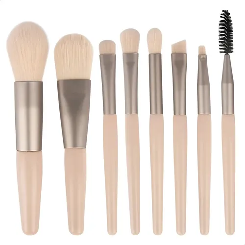 Set Maquillaje Brochas Pinceles X 8 Unid En Estuche Color Natural
