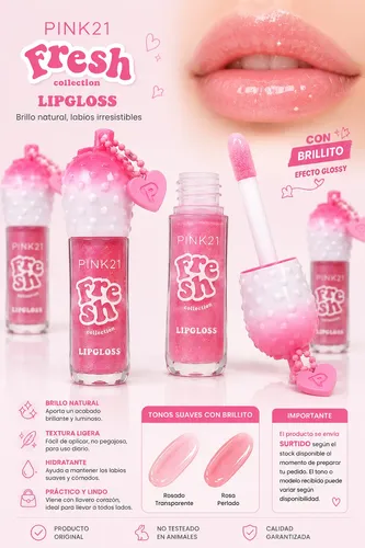 Gloss Labial Pink21 Fresh Collection Brillo Llavero Corazón
