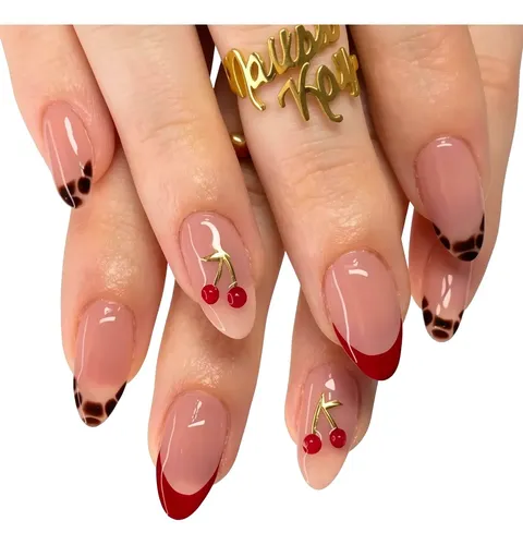 Uñas Postizas Almendra Cereza 24p Maigitur