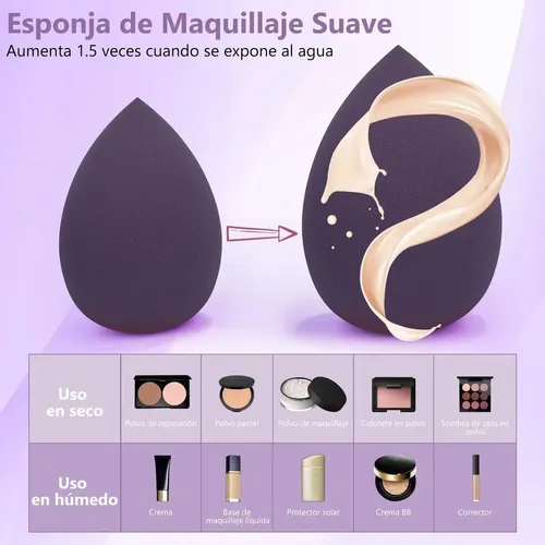 Z Esponjas Maquillaje 8pcs, Set Beauty Blender Con Estuche Púrpura
