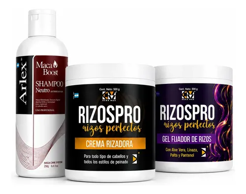 Combo Arlex Crema Rizadora Gel Fijador Champu Kit Curly